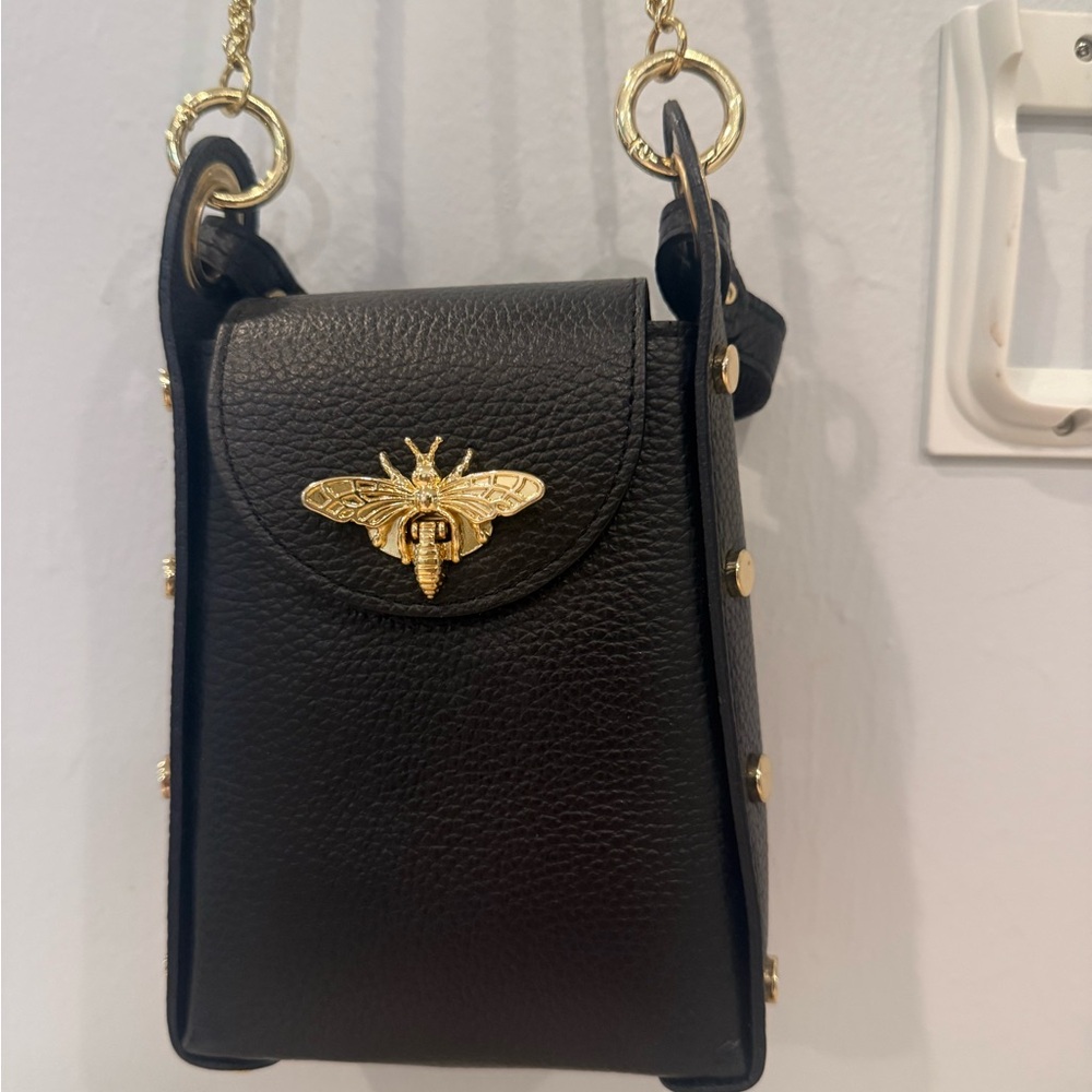 Italian Leather Bag with Gold Accents